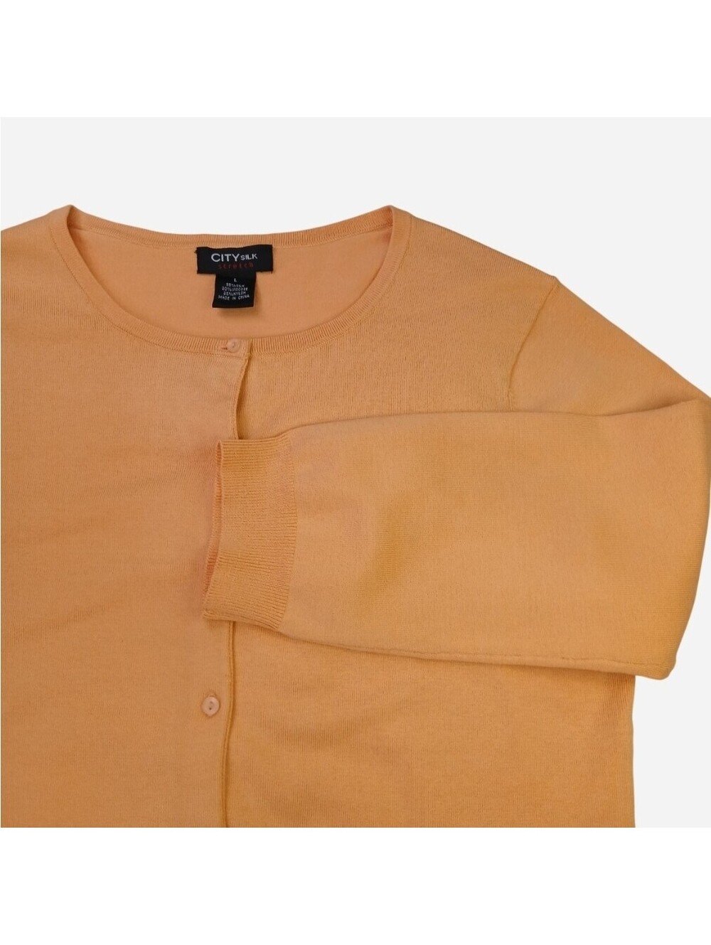 City Silk Stretch Cardigan Sweater Womens L Orange Silk Blend 3/4 Sleeve Button